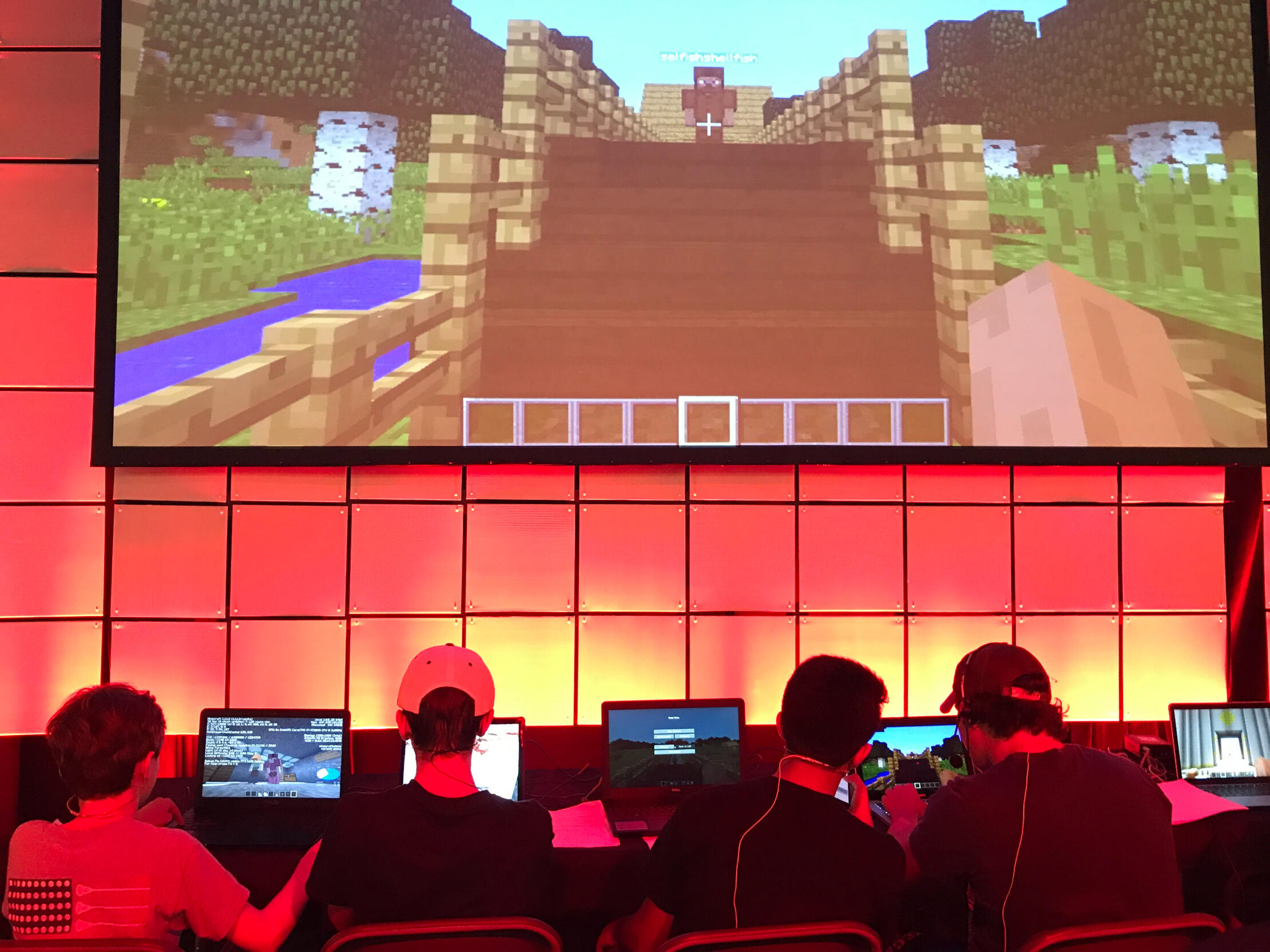 Phaethon video game puppetry per formance video game puppetry performance using minecraft performed at minefaire in houston based on Phaethon story from ovid